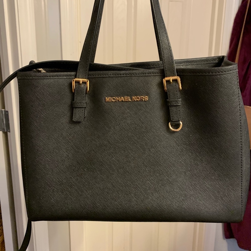 MK black leather handbag